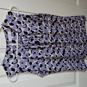 Calvin Klein Pleated front Purple Black White Sleeveless Blouse Tank